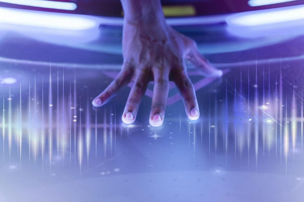 sound-wave-technology-performer-s-hand-touching-stage-remixed-media